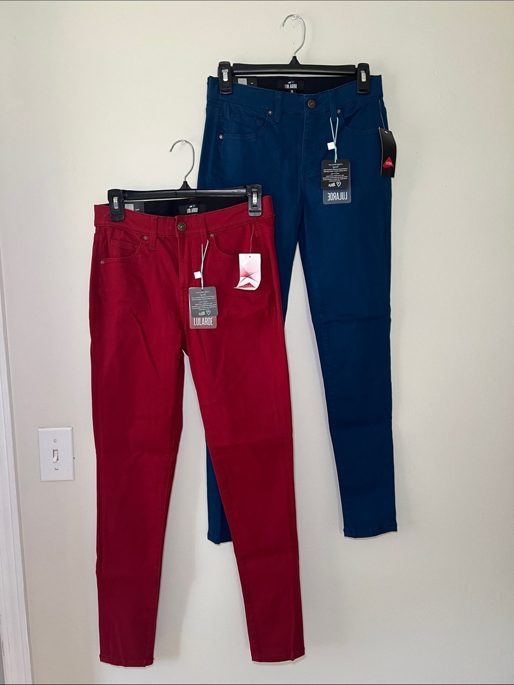 Bundle of 2 LuLaRoe Crimson Red & Blue Skinny Jeans Set